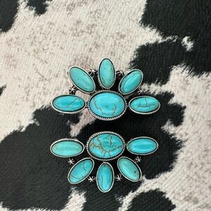 Turquoise Silver Floral Earrings